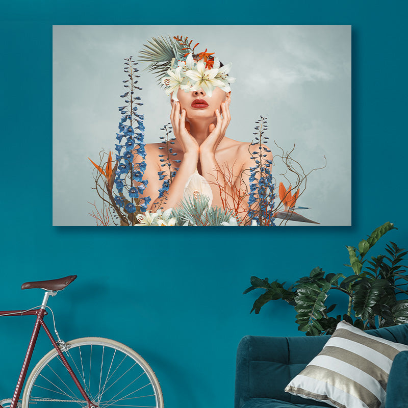 Mysterious thinking flower woman