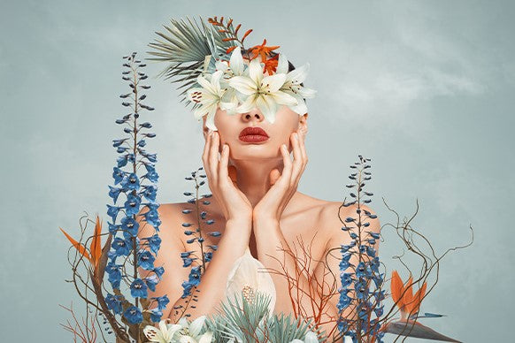 Mysterious thinking flower woman
