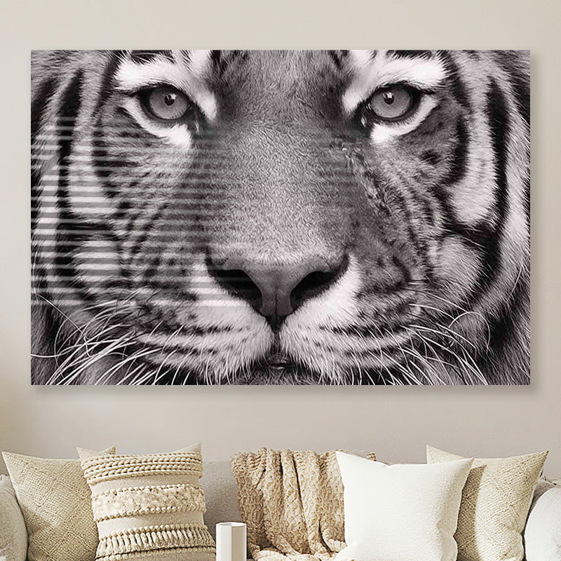 Tijger close up zwart wit