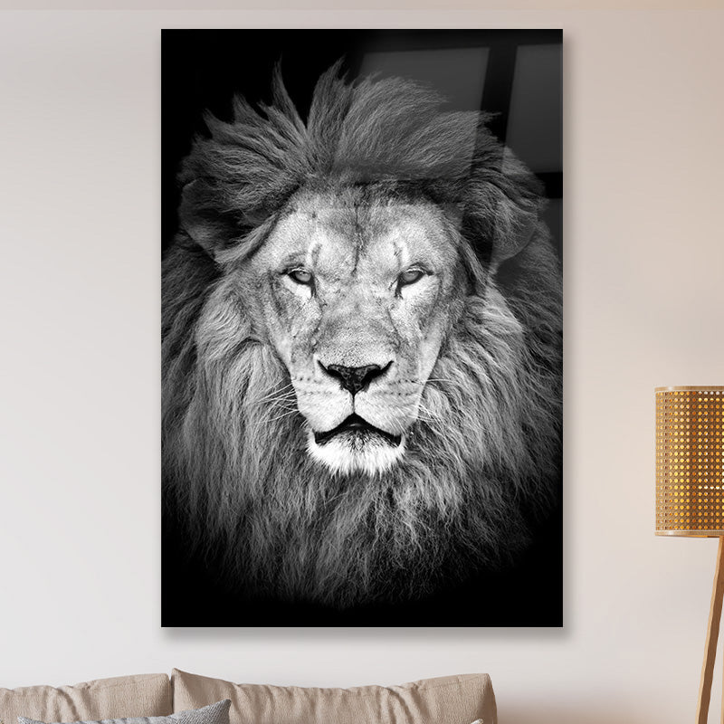 Leeuw met lange manen zwart wit